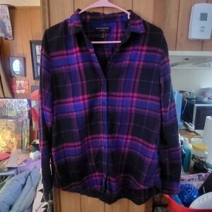 Banana Republic Black Plaid Shirt with Purple and Pink Stripes